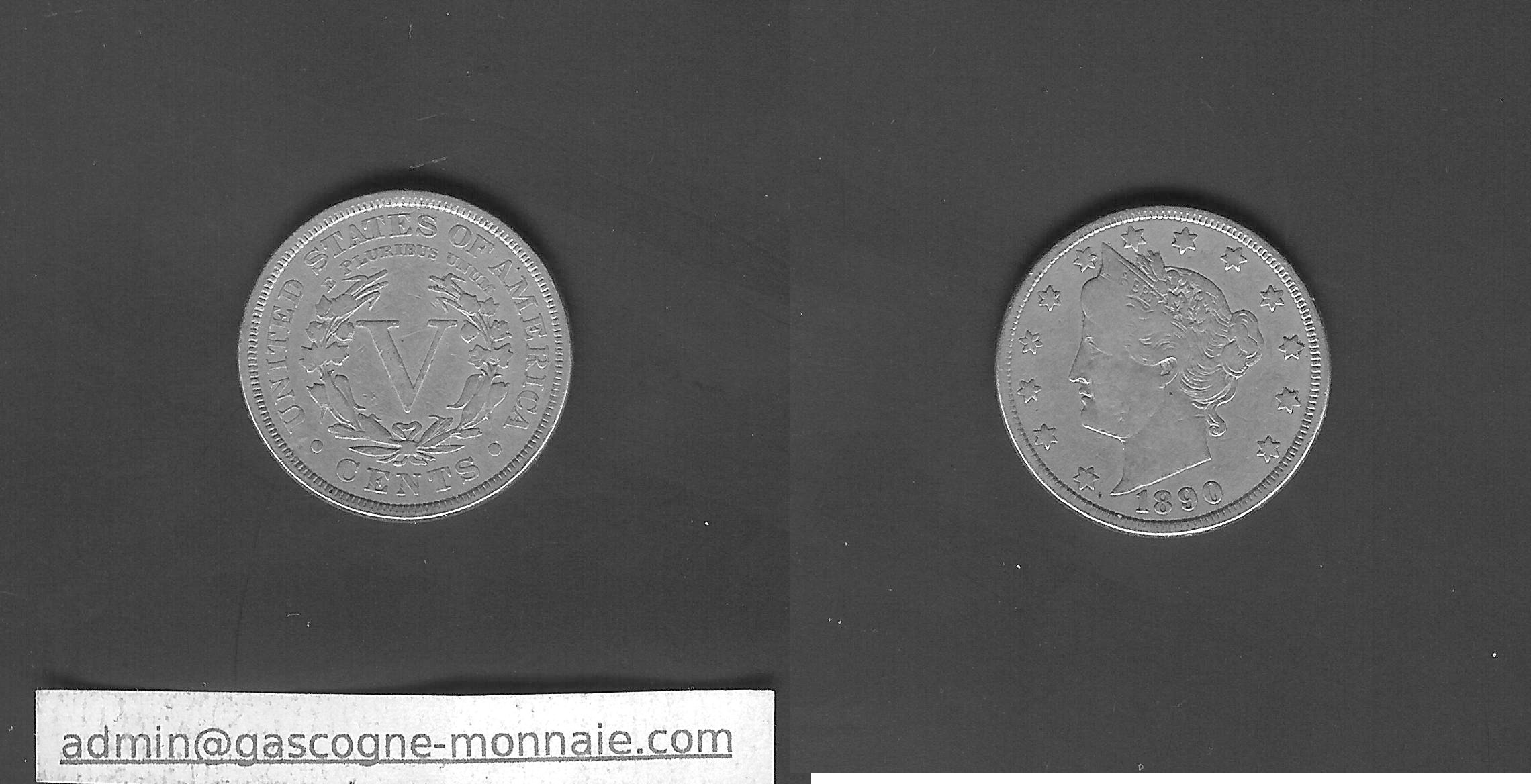 États-Unis 5 Cents Liberty 1890 TB+